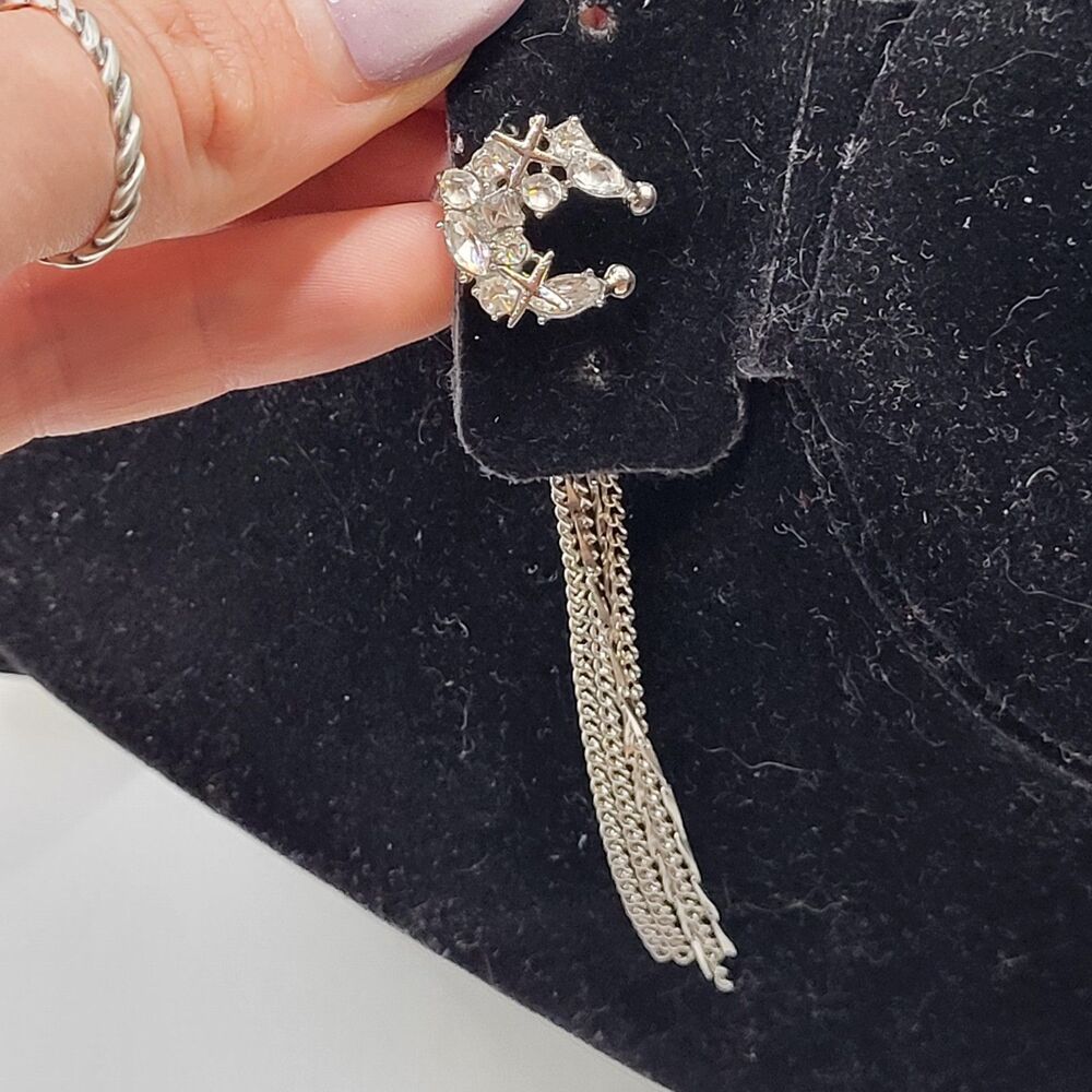 Crescent Moon Crystal Chain Cuff Earring 4in